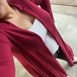 Topin Dark Magenta Cardigan Sweater Duster Medium Boutique Cabincore Quiet Lux